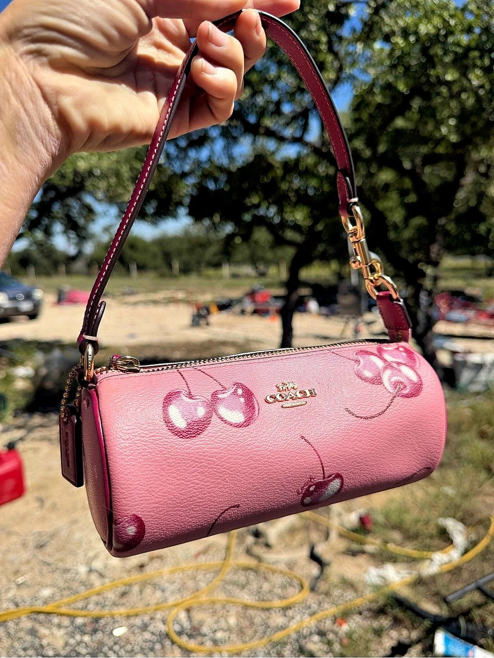 Coach Nolita Barrel Bag With Cherry Print Pink